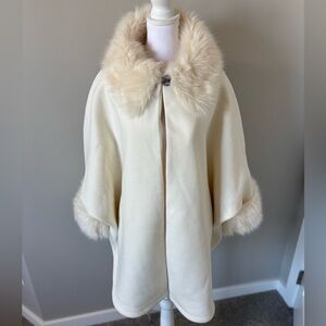 Midnight Velvet Ivory Cape with Faux Fur Trim